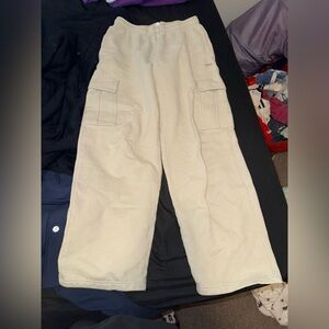 Tna Cream Cargo Fleece Pants - Wide Leg